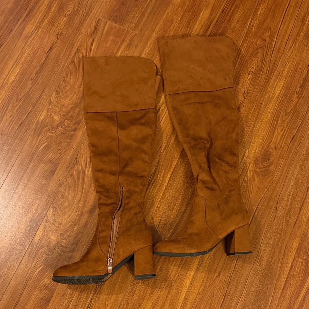 Brown Suede Knee-High Boots